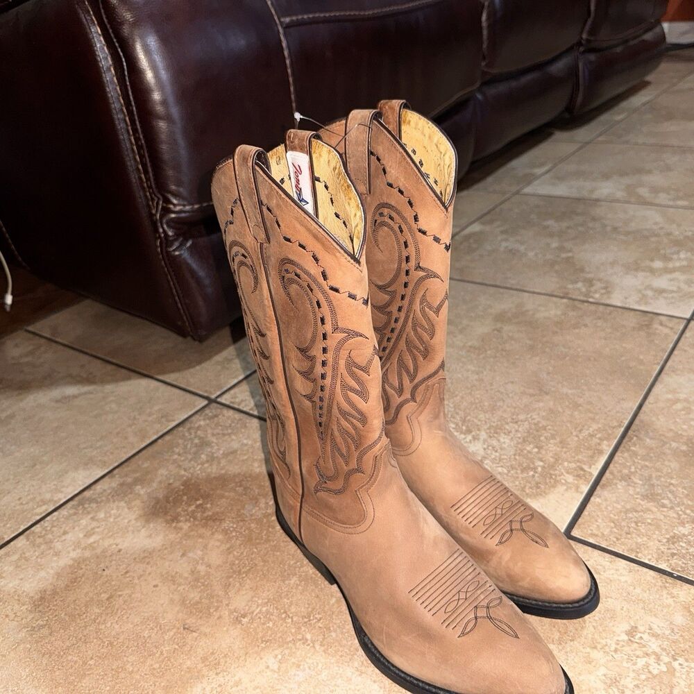 TONY LAMA Tan Cowboy Boots Womens 8.5D Slip Resistant Soles - Picture 2 of 9
